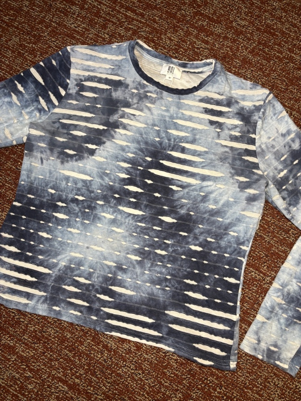 YAL New York blue y2k stretch thrashed cut out elastic long sleeve tee medium